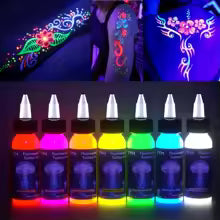 KVM 30ml 7 Color Fluorescent Tattoo Ink Pigment Body Art Ink Equipped with Ultraviolet Light Illumination Lamp Tattoo Supplies