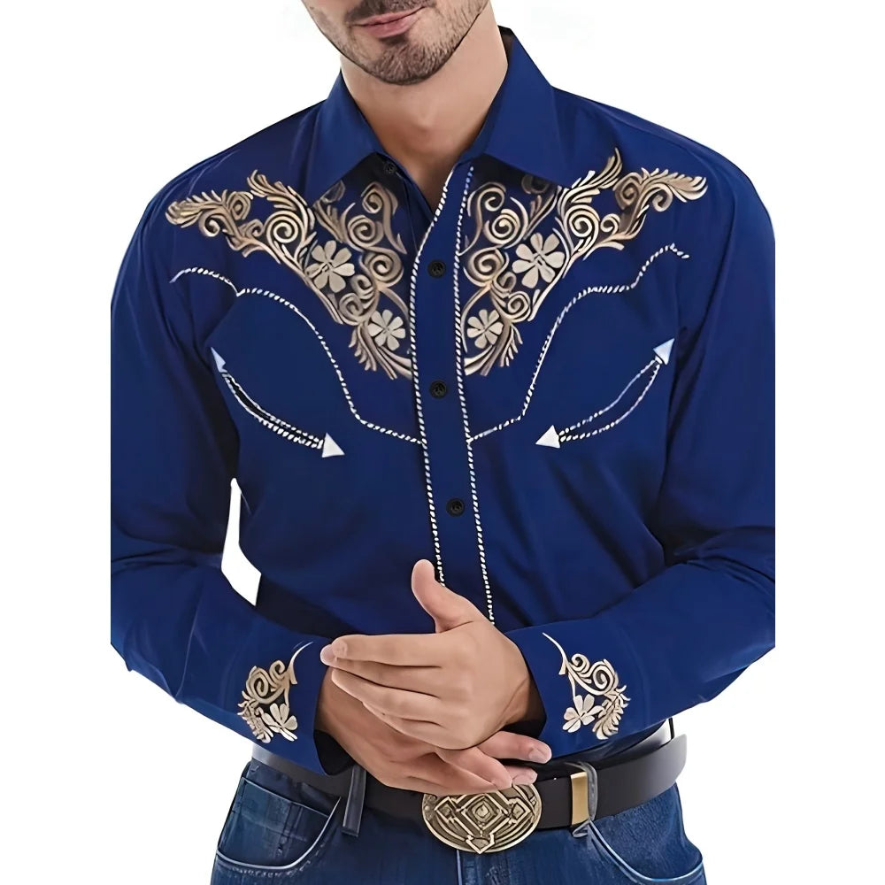 Men's Vintage 3D Printed Western Cowboy Shirt Long Sleeve Shirt Street Fashion Classic Shirt New Men's Tribal Pattern Shirts Top
