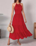 Spring Summer Elegant Women's Off-Shoulder Backless Holiday Long Skirt Draped Maxi Dress for Ladies