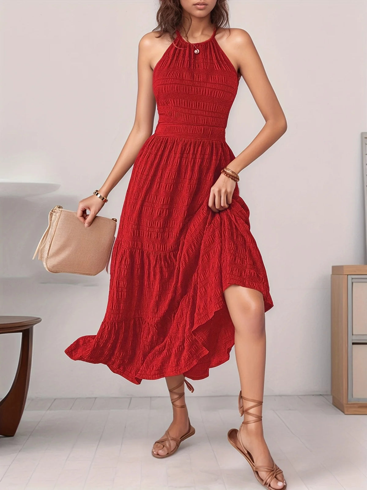 Spring Summer Elegant Women's Off-Shoulder Backless Holiday Long Skirt Draped Maxi Dress for Ladies
