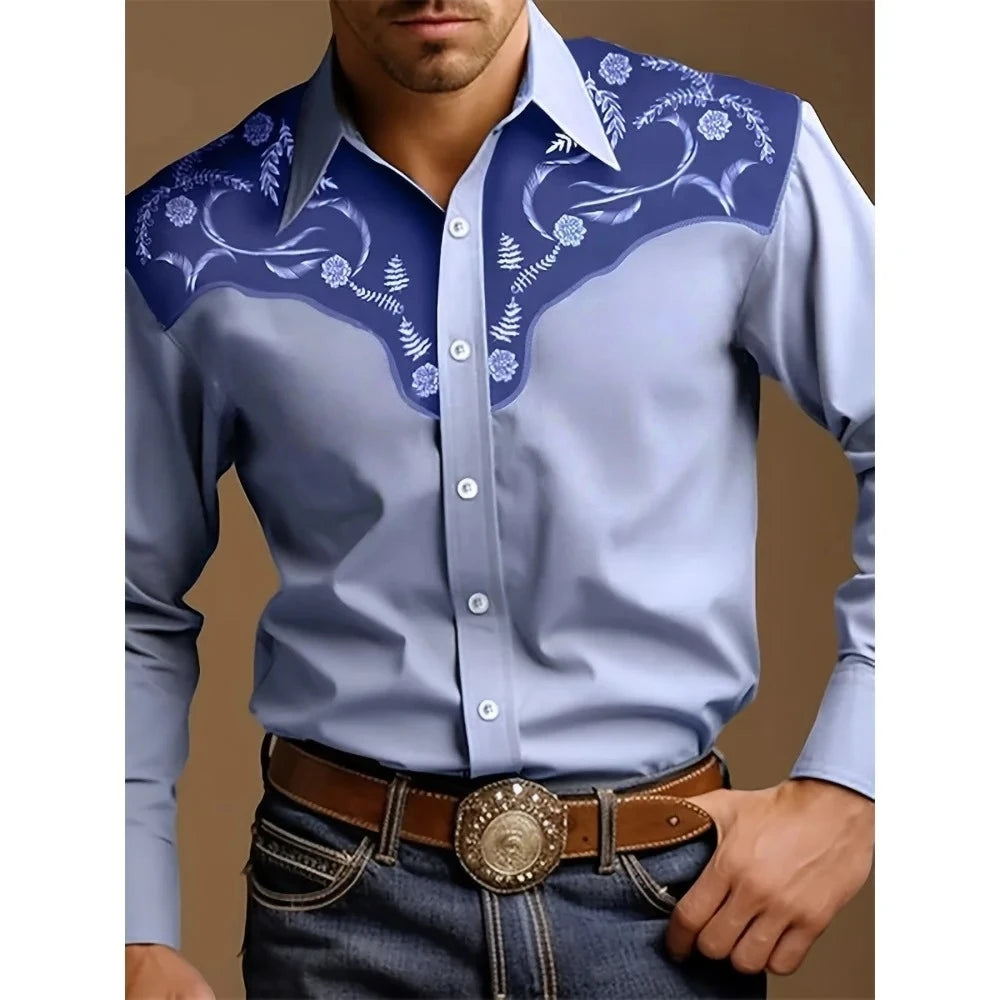 Men's Vintage 3D Printed Western Cowboy Shirt Long Sleeve Shirt Street Fashion Classic Shirt New Men's Tribal Pattern Shirts Top