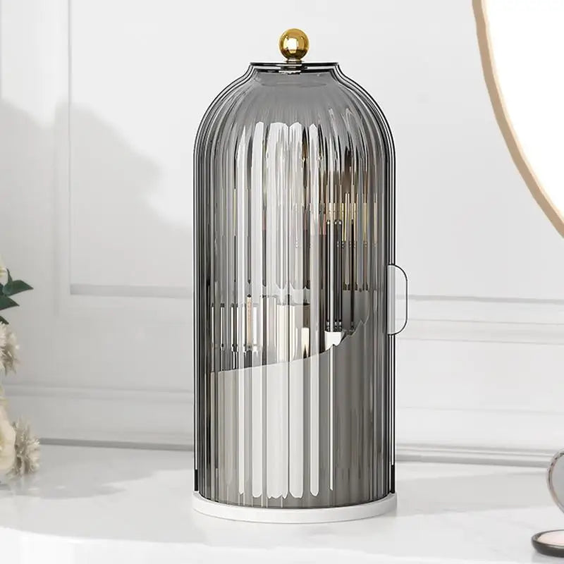 360 Rotating Makeup Brush Organizer with Clear Dustproof Lid Multi-Grid Cosmetic Storage Box Desktop Vanity Countertop Container Toothbrush Stand Beauty Display Case for Bathroom Dresser Office