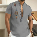9-color men's linen fashionable short sleeved shirt, loose fabric short sleeved, ethnic style short sleeved shirt top