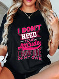 Wo's Funny Sayings T-Shirt Bold Pink Text I Don'T Need Your Attitude, I Have My Own - Black Shirt with Stars Women's Soft Everyday T-Shirt Machine Washable Casual Top Funny Birthday Workplace Gift Idea