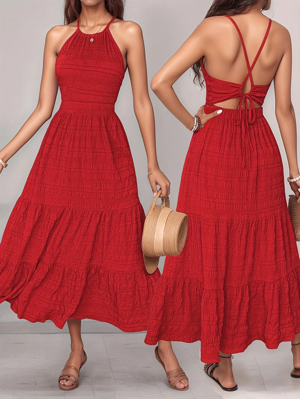 Spring Summer Elegant Women's Off-Shoulder Backless Holiday Long Skirt Draped Maxi Dress for Ladies