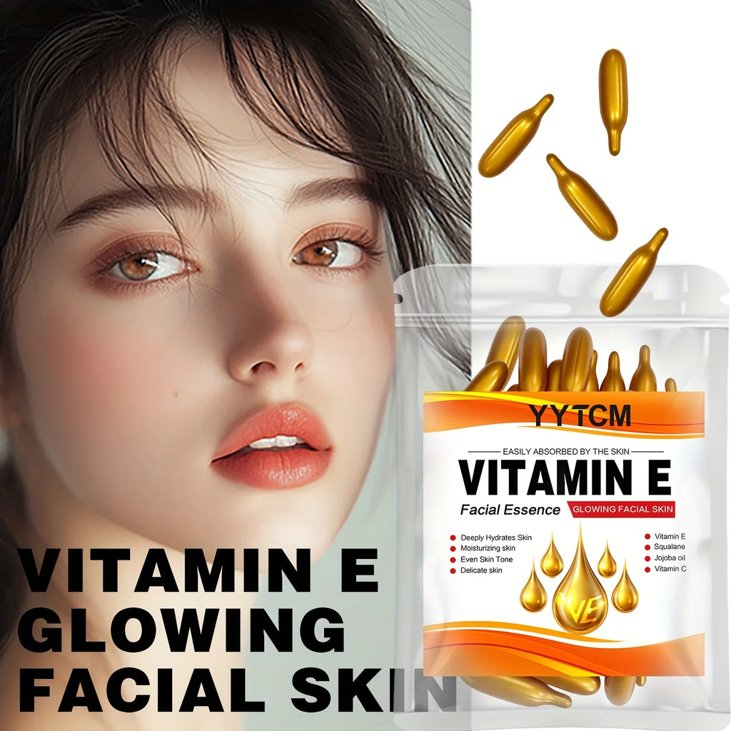 Vitamin E Deep Moisturizing Capsule Essence, Hydrates and Smooths Skin, Contains Plant-Based Squalane, Vitamin C, Deep Hydration and Skin Brightening Essence (0.4Gx30 Capsules)/Bag-1 Bag