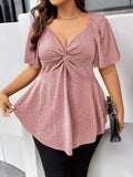 Plus Size Elegant Summer T Shirt for Women Casual Office Lady Solid Curve Clothing Loose V Neck Tops
