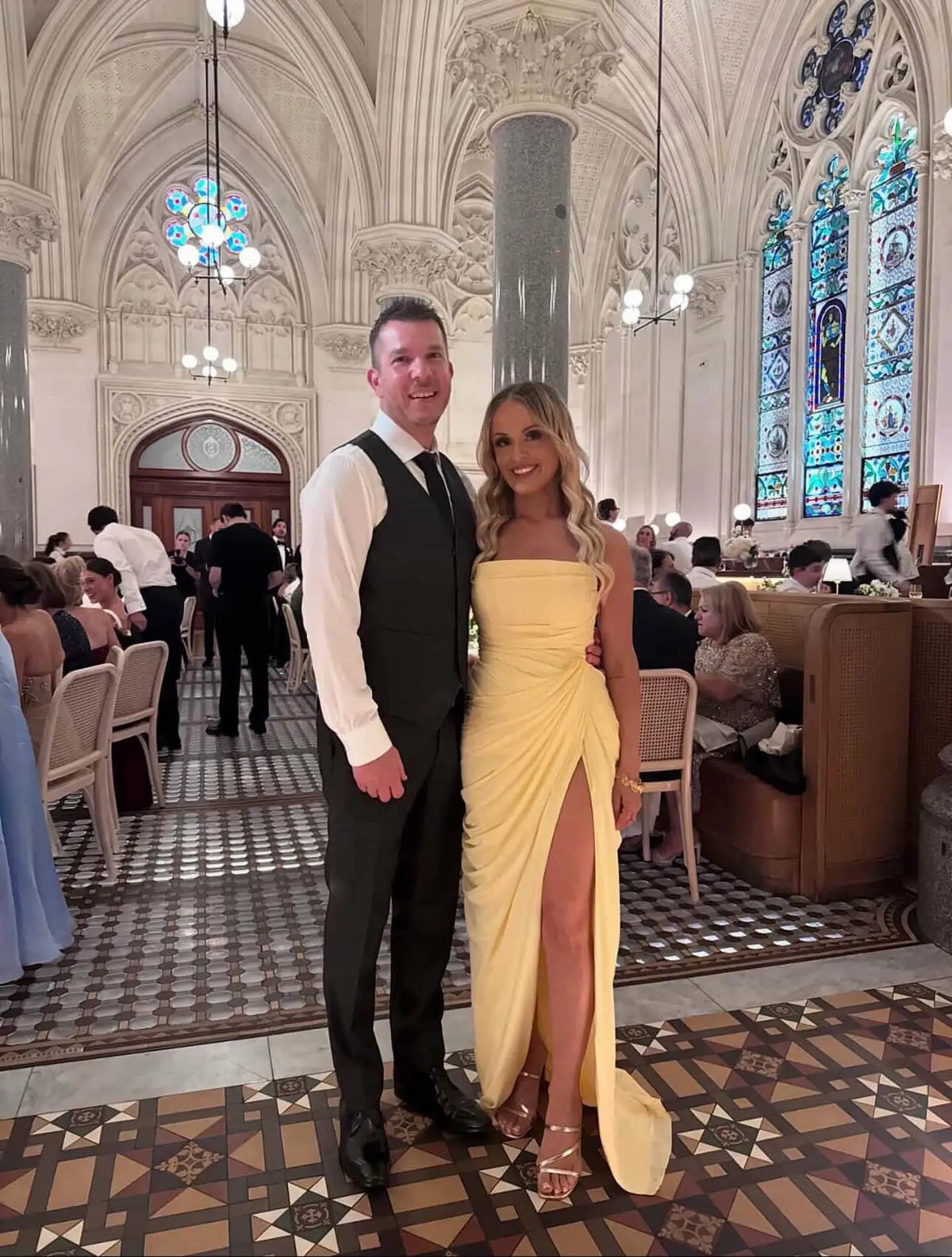 Mingmingxi Spring Summer Yellow Strapless Maxi Dress Ruched High Slit Evening Gown Bodycon Wedding Guest Party Dress Women