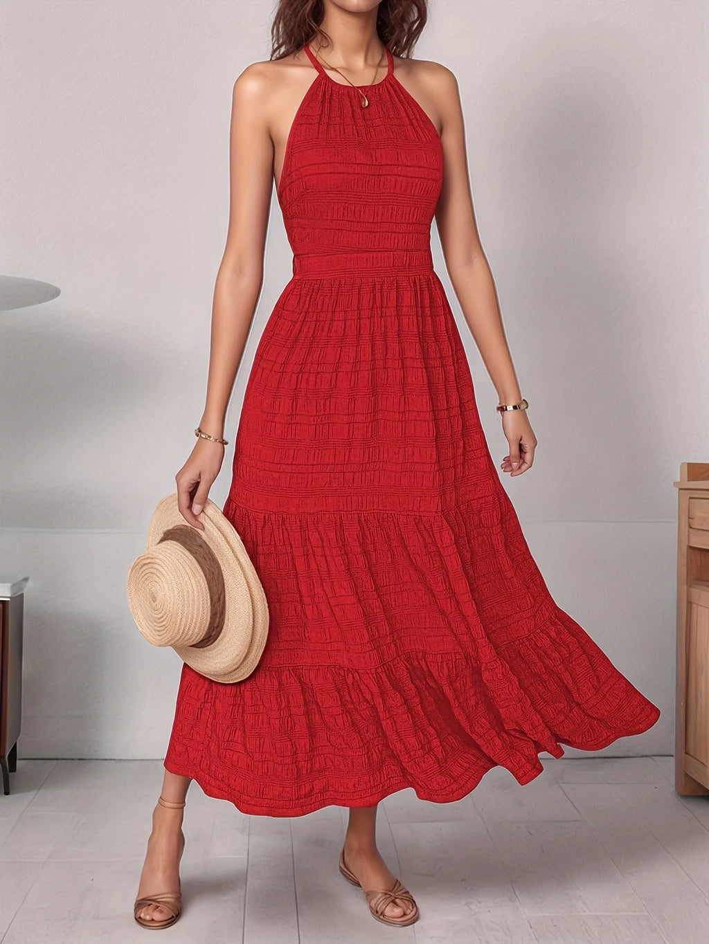 Spring Summer Elegant Women's Off-Shoulder Backless Holiday Long Skirt Draped Maxi Dress for Ladies