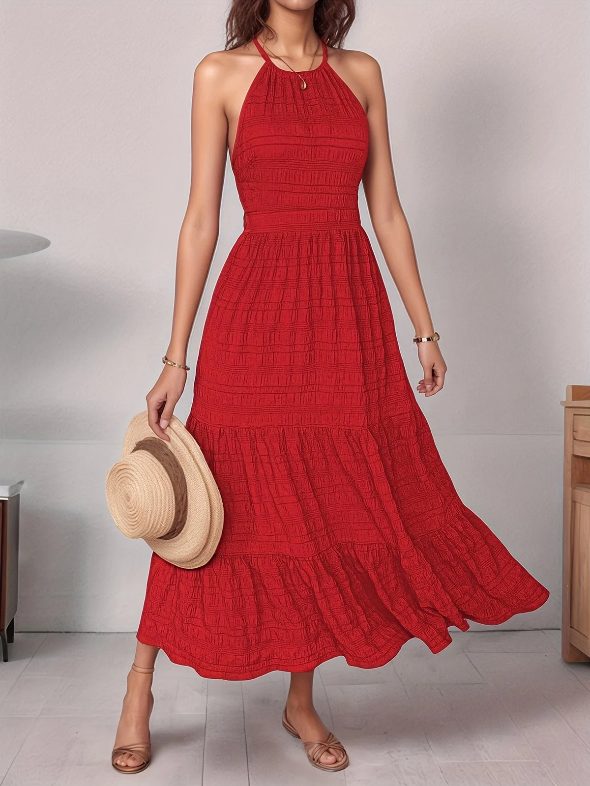 Spring Summer Elegant Women's Off-Shoulder Backless Holiday Long Skirt Draped Maxi Dress for Ladies