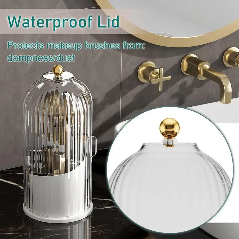 360 Rotating Makeup Brush Organizer with Clear Dustproof Lid Multi-Grid Cosmetic Storage Box Desktop Vanity Countertop Container Toothbrush Stand Beauty Display Case for Bathroom Dresser Office