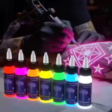 KVM 30ml 7 Color Fluorescent Tattoo Ink Pigment Body Art Ink Equipped with Ultraviolet Light Illumination Lamp Tattoo Supplies