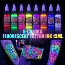 DM Fluorescent Tattoo Ink Kit 8 Colors 15ml Tattoo Ink Set Professional Tattoo Pigment Permanent Tattoo Ink Uv Ink for Body Art